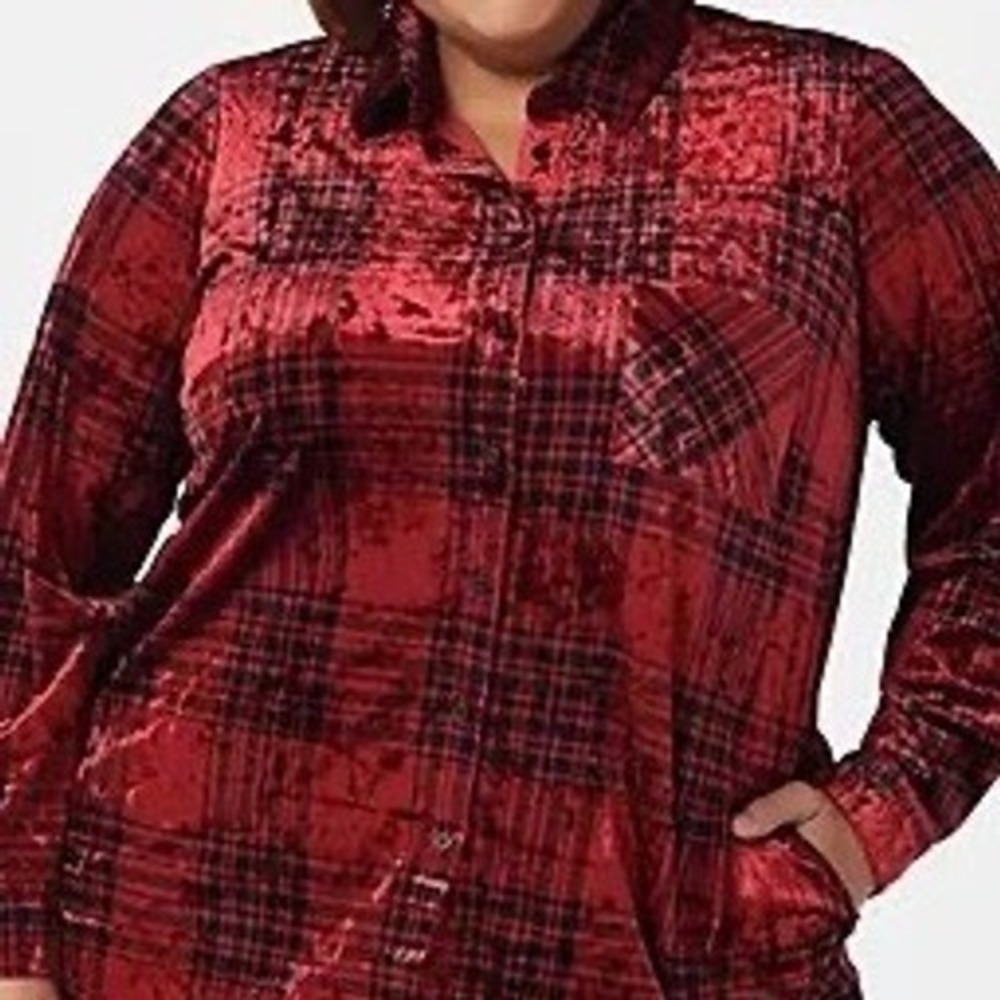 Belle Kim Gravel Button Down Shirt L Red Plaid Velvet Dark Academia Grunge Punk